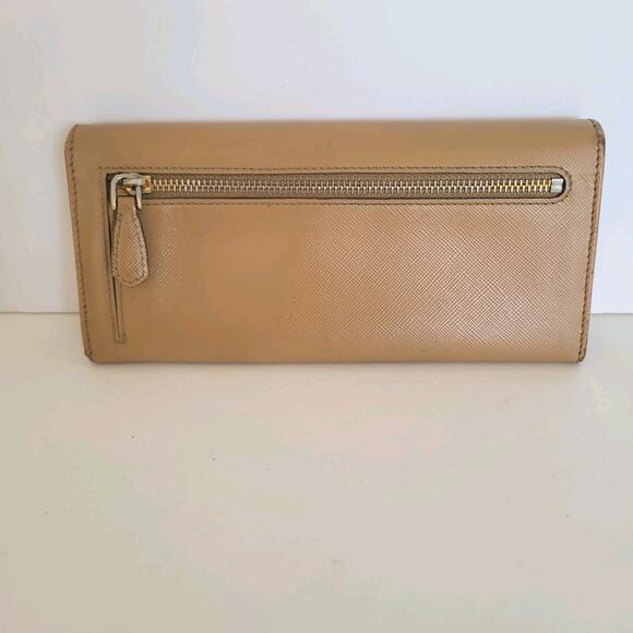PRADA Vintage Saffiano Tan Beige Leather Logo Wallet Envelope Large Clutch Fair - Picture 2 of 12